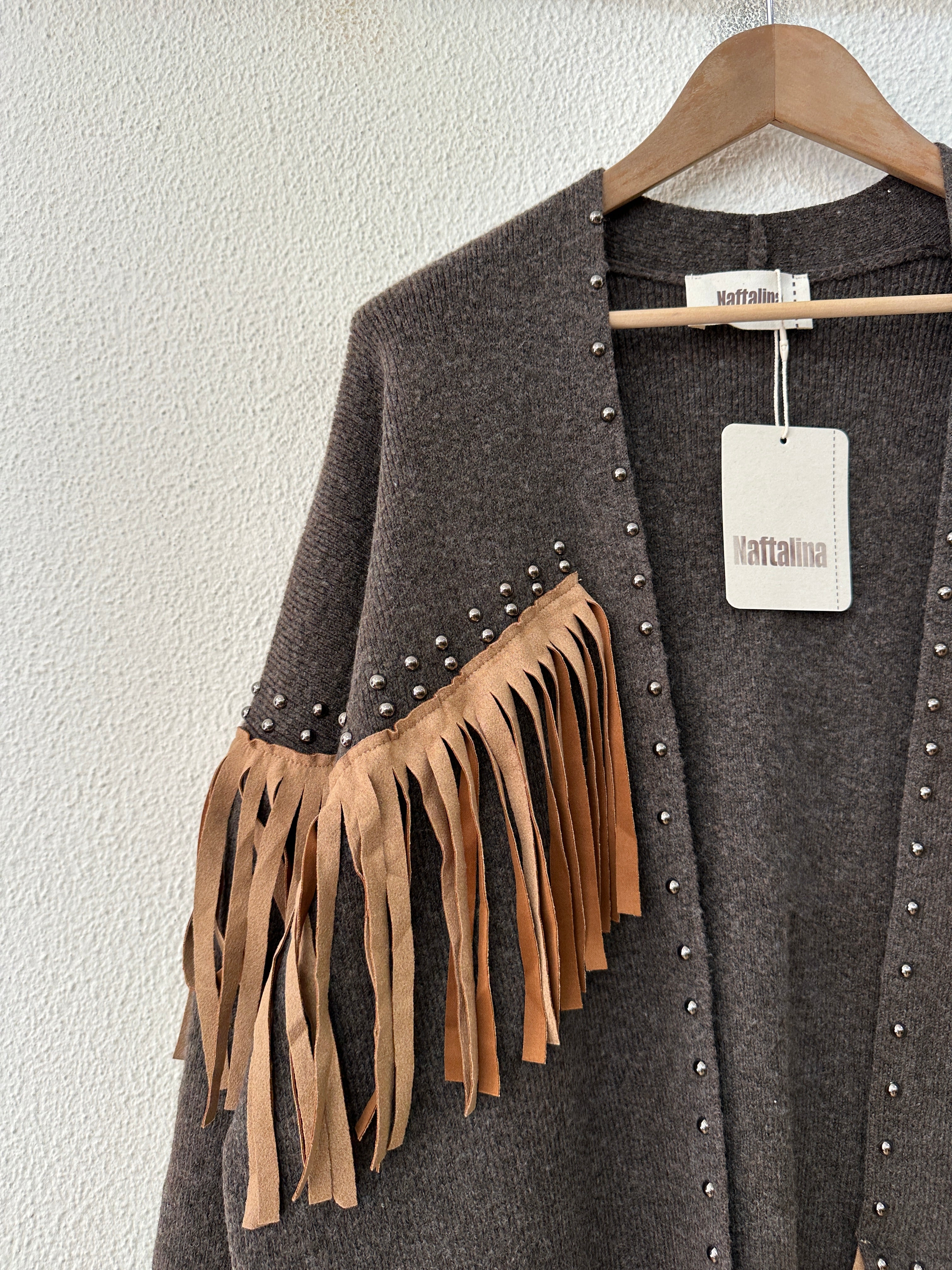 Casaco de malha c/ franjas e tachas AUSTIN