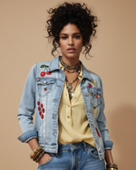 Chargez l'image dans la visionneuse de la galerie,Blusão de ganga bordado - vista frontal corrigida
