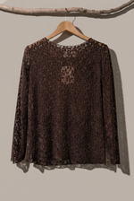 Carregar imagem no visualizador da galeria, Blusa de renda castanha, vista completa
