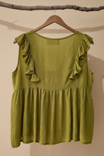Carregar imagem no visualizador da galeria, Blusa Verde Olive Folhos - Costas
