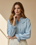 Carregar imagem no visualizador da galeria, Blusa vichy azul com folhos
