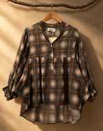 Carica l'immagine nel visualizzatore della galleria,Blusa xadrez castanho — frente completa
