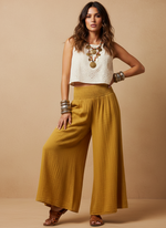 Carregar imagem no visualizador da galeria, Calças Palazzo Mostarda - Modelo Frente
