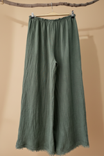 Cargue la imagen en el visor de la galería,Calças wide leg verde - costas
