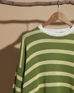 Carregar imagem no visualizador da galeria, Camisola riscas verde e amarelo - detalhe textura
