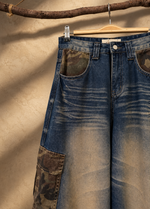 Load image in the gallery viewer,Jeans cargo camo patchwork — detalhe cintura

