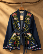 Carica l'immagine nel visualizzatore della galleria,Kimono ganga bordado — frente com cinto
