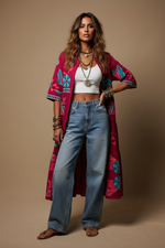 Carregar imagem no visualizador da galeria, Lina kimono vestido bordado + ganga baggy
