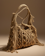 Carregar imagem no visualizador da galeria, Mala macramé vista lateral com fundo de estúdio
