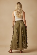 Carregar imagem no visualizador da galeria, Modelo costas — saia ruffle oliva
