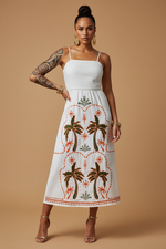 Chargez l'image dans la visionneuse de la galerie,Modelo vestido bordado palmeiras — cabelo apanhado saltos altos
