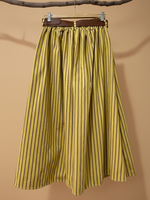 Carregar imagem no visualizador da galeria, Saia amarela às riscas com cinto - vista traseira com elástico
