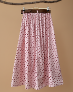 Carregar imagem no visualizador da galeria, Saia rosa bolinhas com cinto - vista traseira
