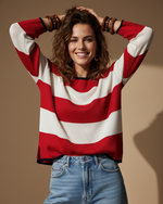 Carregar imagem no visualizador da galeria, Sweater riscas largas vermelho - só pulseiras sem colares
