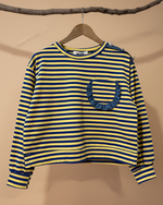 Chargez l'image dans la visionneuse de la galerie,Sweatshirt às riscas azuis e amarelas - vista frontal
