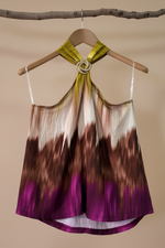 Cargue la imagen en el visor de la galería,Top halter ikat tie-dye frente
