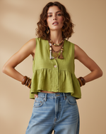 Carica l'immagine nel visualizzatore della galleria,Top linho verde - modelo frente
