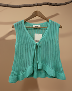 Cargue la imagen en el visor de la galería,Top tricot turquesa - vista frontal com pau
