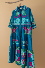 Carica l'immagine nel visualizzatore della galleria,Vestido Azul Petróleo - Lateral Corrigida
