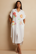 Carregar imagem no visualizador da galeria, Vestido Camisa Neon — Modelo Frente
