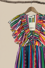 Carica l'immagine nel visualizzatore della galleria,Vestido multicolor - detalhe folhos e decote
