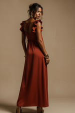 Load image in the gallery viewer,Vestido Terracota - Costas
