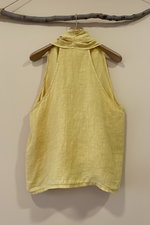 Carregar imagem no visualizador da galeria, Yellow linen wrap top back view studio background
