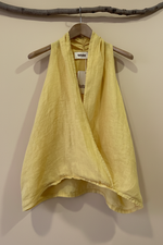 Carregar imagem no visualizador da galeria, Yellow linen wrap top front view studio background
