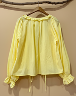 Chargez l'image dans la visionneuse de la galerie,Yellow pleated blouse back view - studio background

