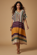 Carica l'immagine nel visualizzatore della galleria,Zara frente movimento — vestido linho multicolor

